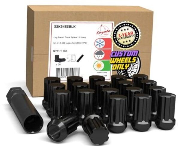 20 Pcs M14x1.5 Thread Short Truck 20 Pack Black Spline – Sunny Climate (Value)