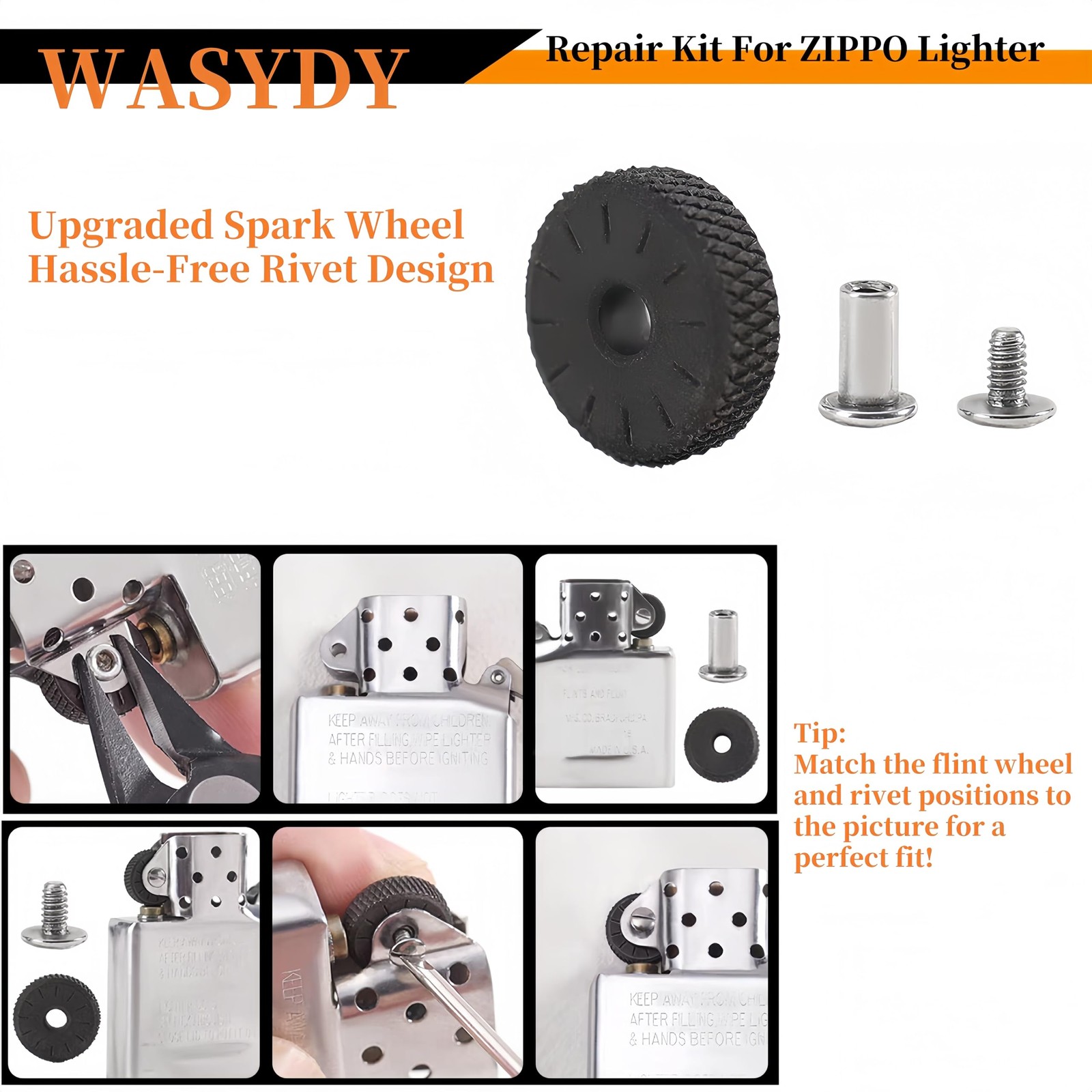 WASYDY Lighter Repair Kit,Flint Wick Set Compatible with Gold Silvery White