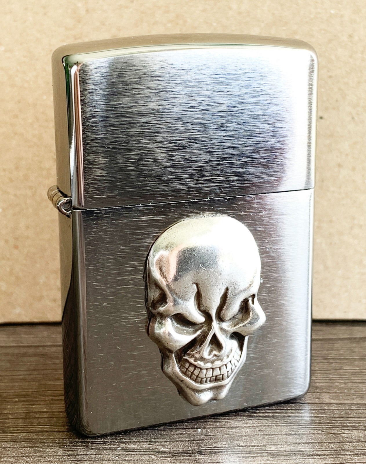 Metal Grinning Skull Zippo Lighter 200 Chrome W Original Box Dated 2016