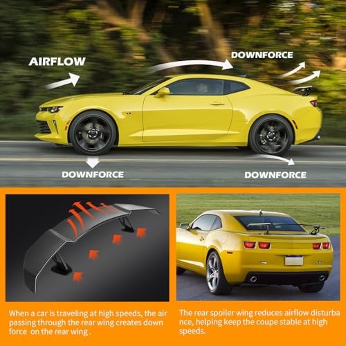 57 Inch Universal Spoilers for Cars, Rear GT Wing Spoiler 57 Inch-Glossy Black