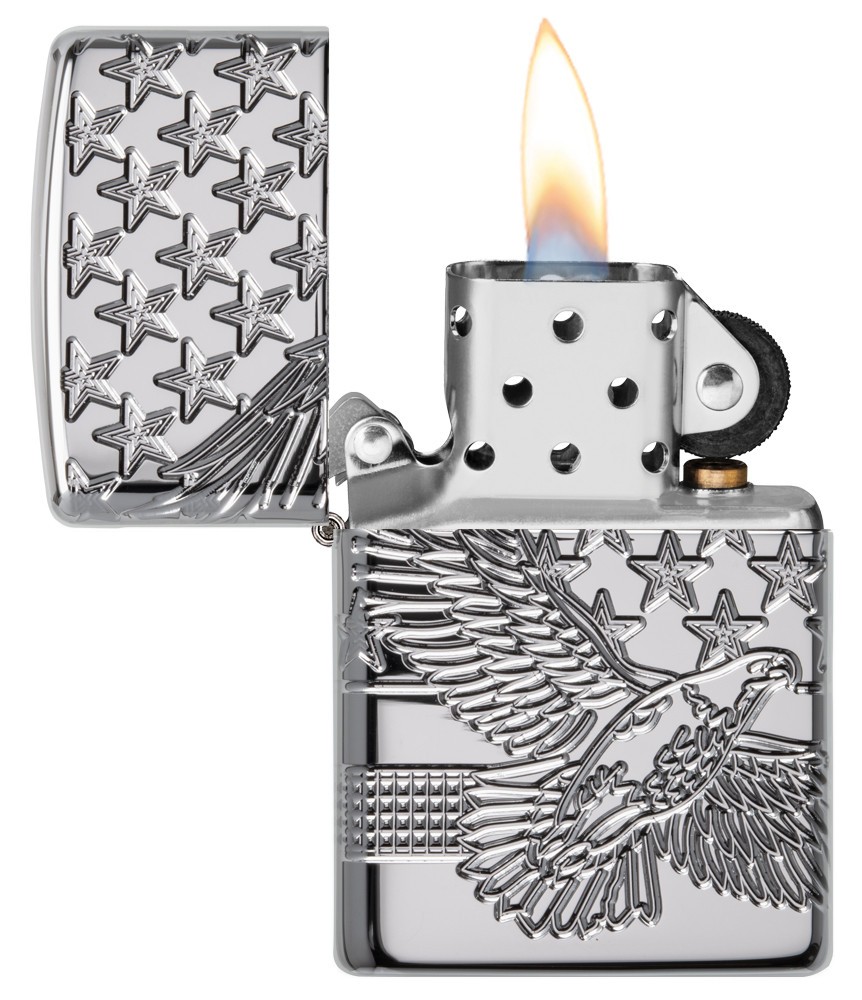 Zippo Patriotic Eagle Design High Polish Chrome Windproof Pocket Lighter, 49027