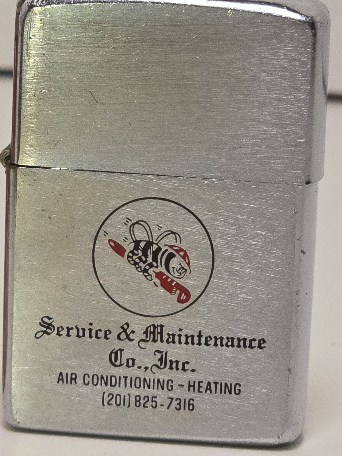Vintage 1965 Zippo Lighter & Candy Stripe Box A/C Heating Advertising Bee Wrench