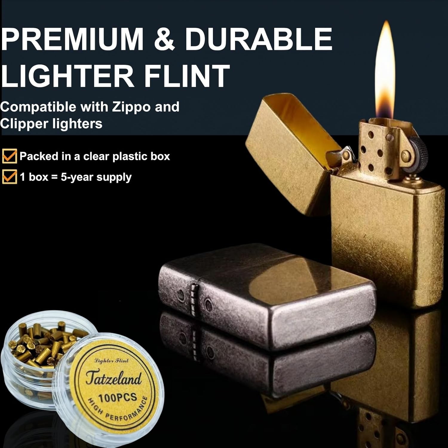 Lighter Flints and Wick Set – Inculdes (100Pcs 100pcs Gold Flints+
