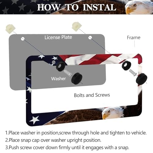 American Flag Eagle License Plate Frame Holder – 2 Pack American Flag Eagle B