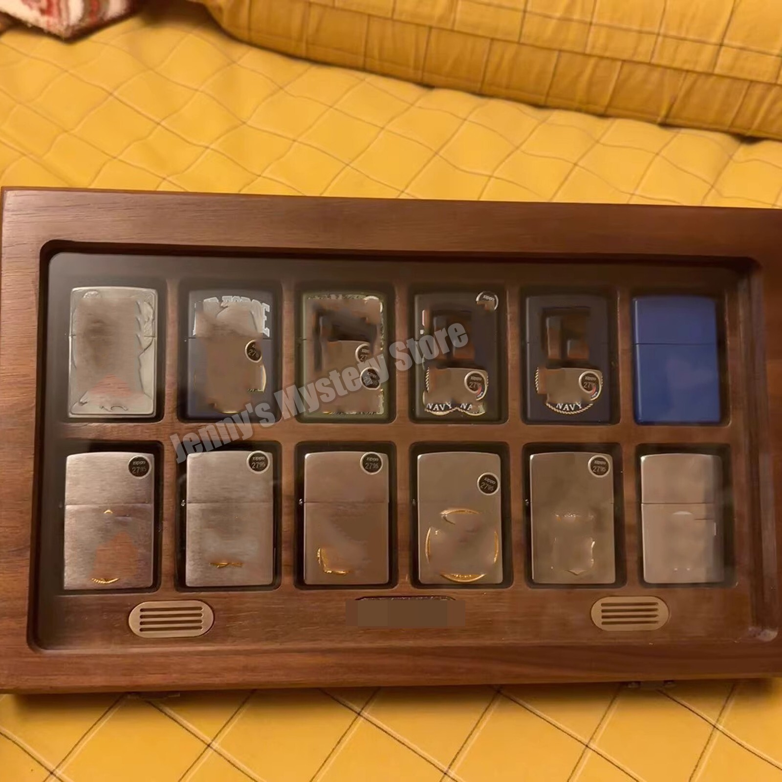 12Slot Black Walnut Collection Display Flip Case – For Zippo Lighters Protection