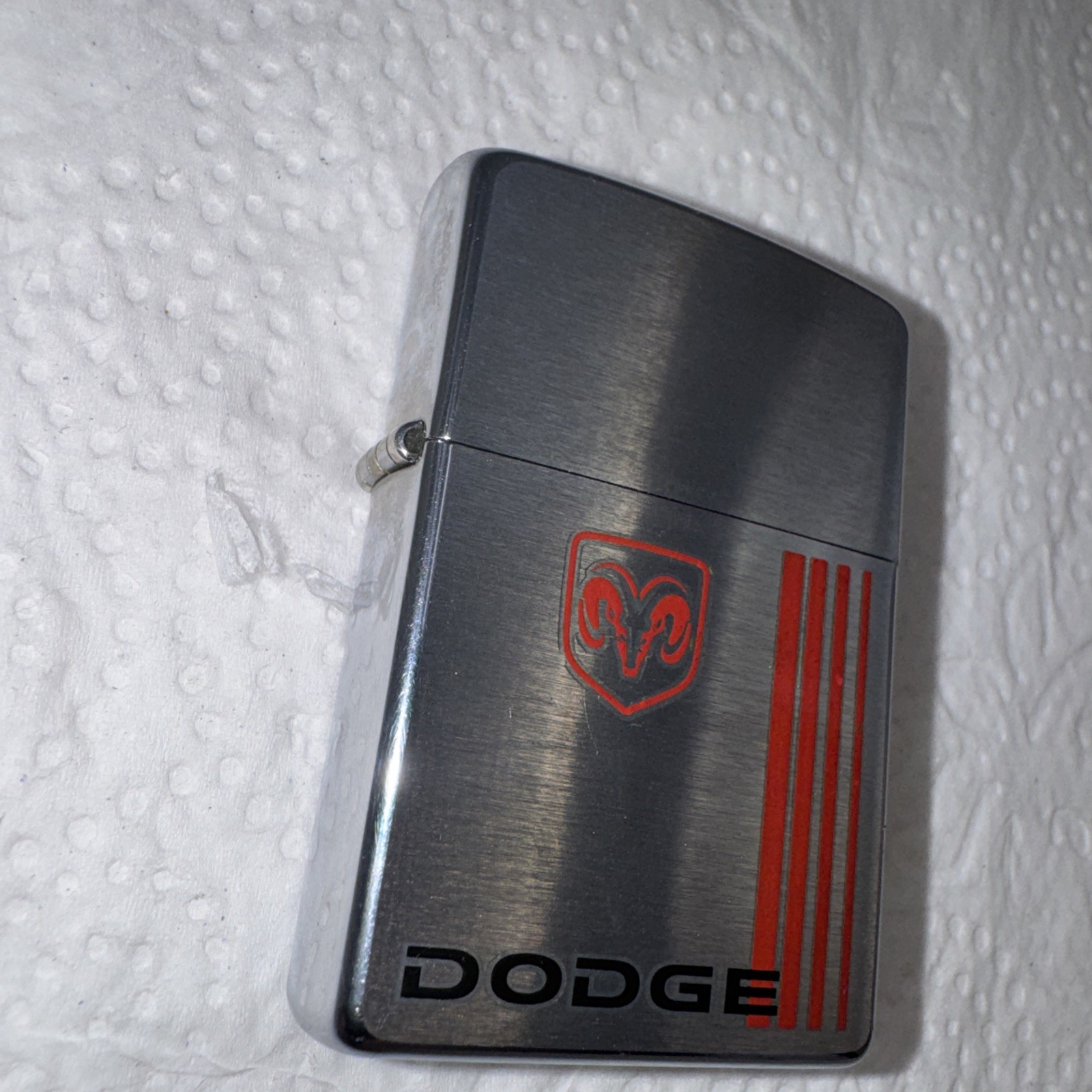 ZIPPO DODGE RAM STRIPE LIGHTER 2003 BRUSHED STEEL CHROME RARE- No Fuel Empty