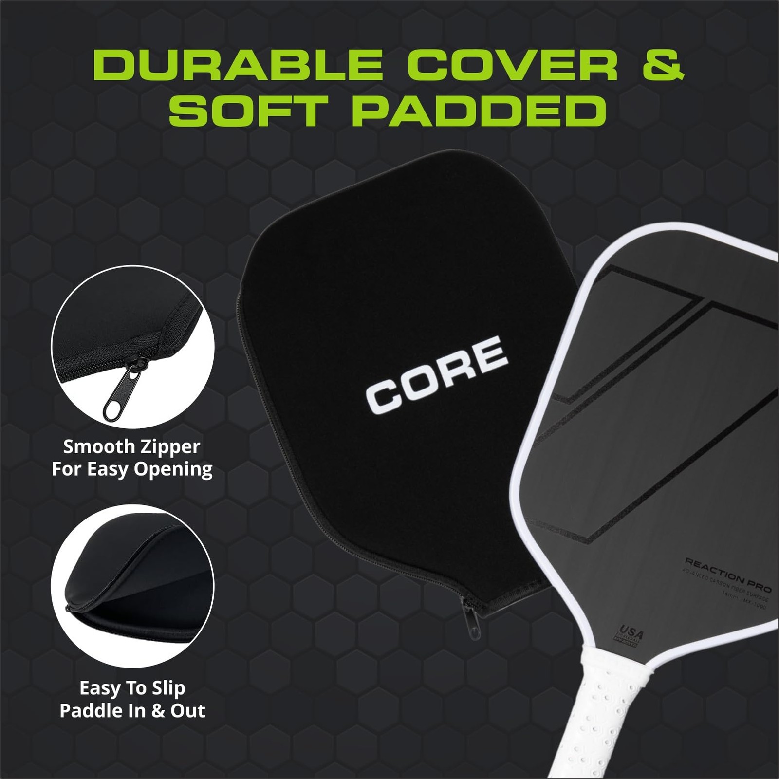CORE Carbon Fiber Pickleball Paddle MX-1000 w/ Cover 16mm – USAPA Approved