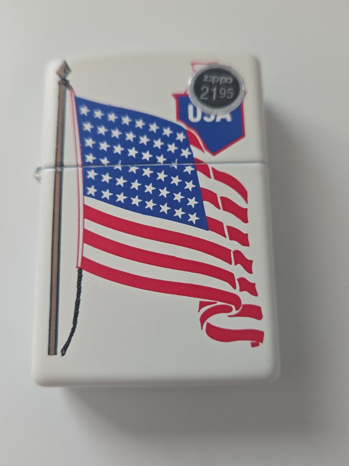 Zippo U.S. Flag Flying On A Flag Pole White Lighter