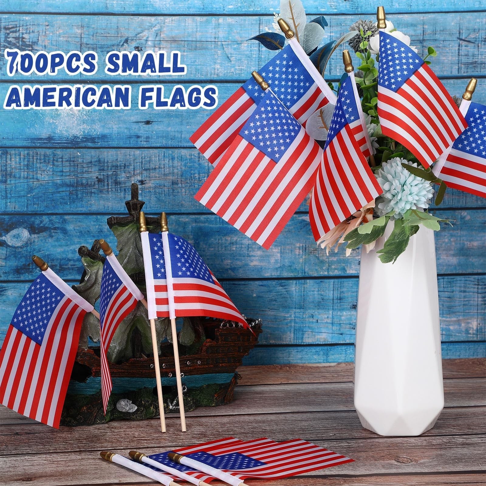 Peryiter 700 Pcs Small American Flags on Stick 4×6″ Mini Handheld USA Flag Po…