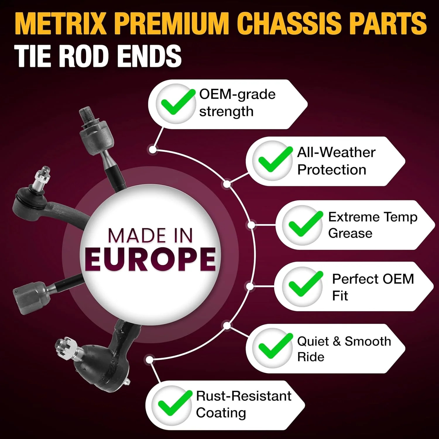 Metrix Premium Chassis Parts – 2 PC Front Outer Tie Rod End Kit Fits 1990-2005 M