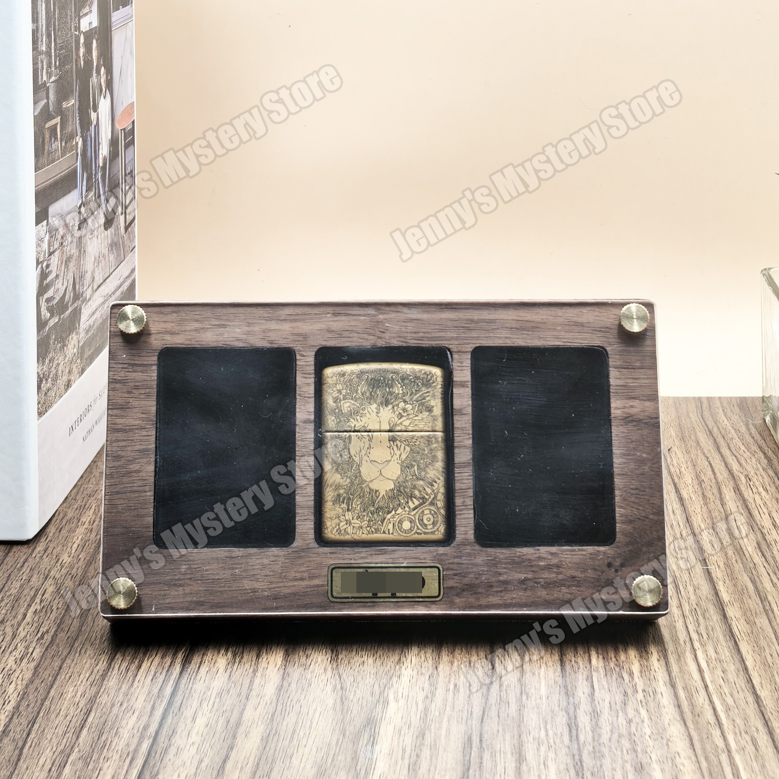 3Slot Black Walnut Lighter Collection Display Case Storage Box for Zippo Lighter