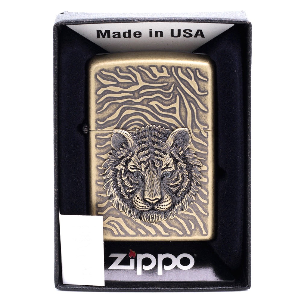 Zippo Lighter Tiger Face Crytal Eyes Genuine Org Packing 6 Flints set GIFT