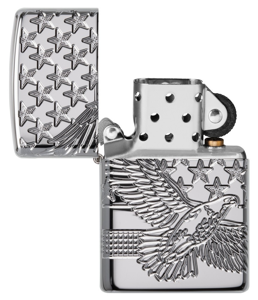 Zippo Patriotic Eagle Design High Polish Chrome Windproof Pocket Lighter, 49027