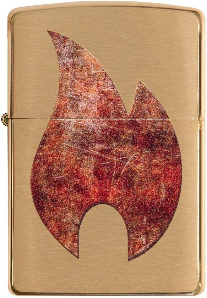 Zippo Oil Lighter Flame Design Brush Brass Antique Gold Print Processing NEW