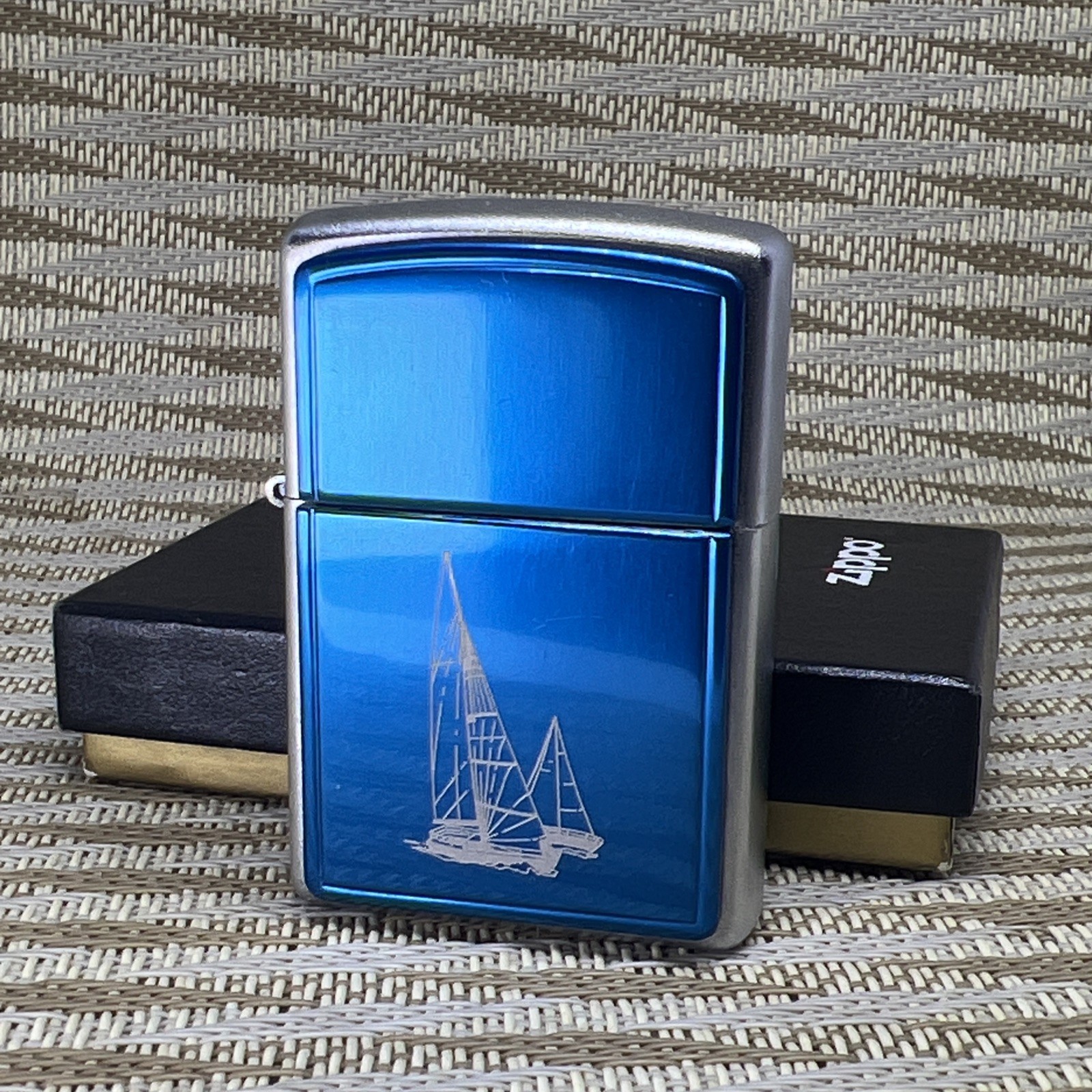 ZIPPO GOLD ANODIZED ALUMINUM blue emblem rare