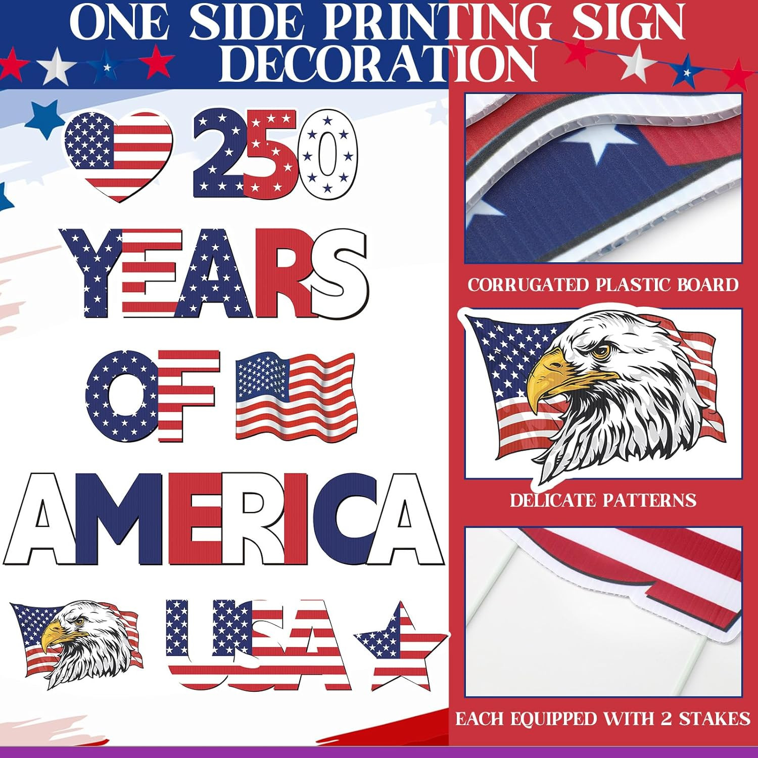 12 Pcs Large 250th Anniversary Yard Signs Decoration 4th of July 250th Patriotic