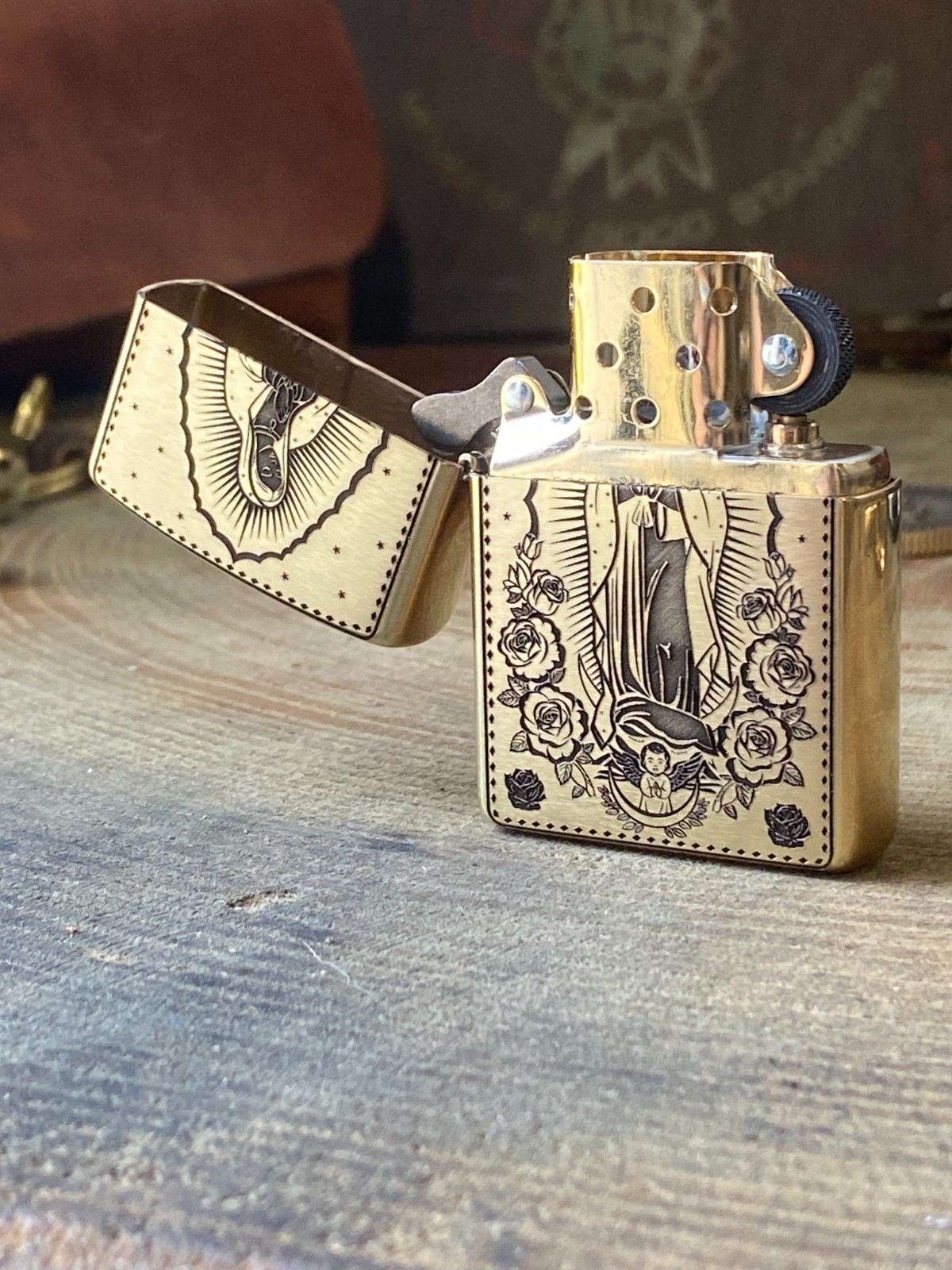Holy Mother & Santa Muerte | Brass Armor Zippo | Made in USA