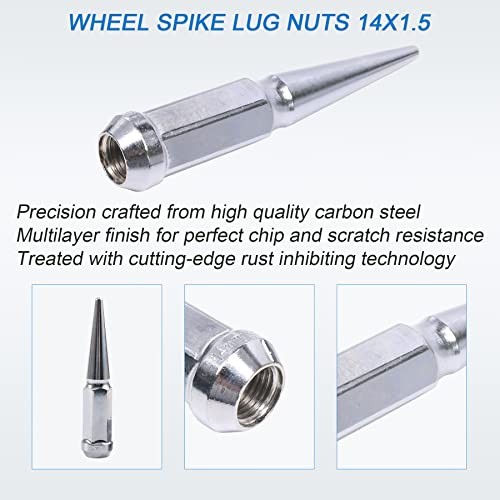 New Wheel Spike Lug Nuts (24pcs) with 1 Socket Key Chrome 14×1.5 4.5 Tall 6