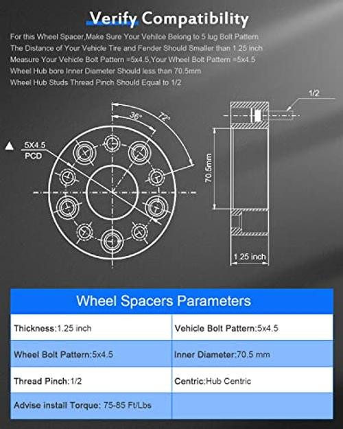 4PCS 5×4.5 to 5×4.5 Hub Centric Wheel Spacers 1.25 inch 5×4.5 wheel spacers