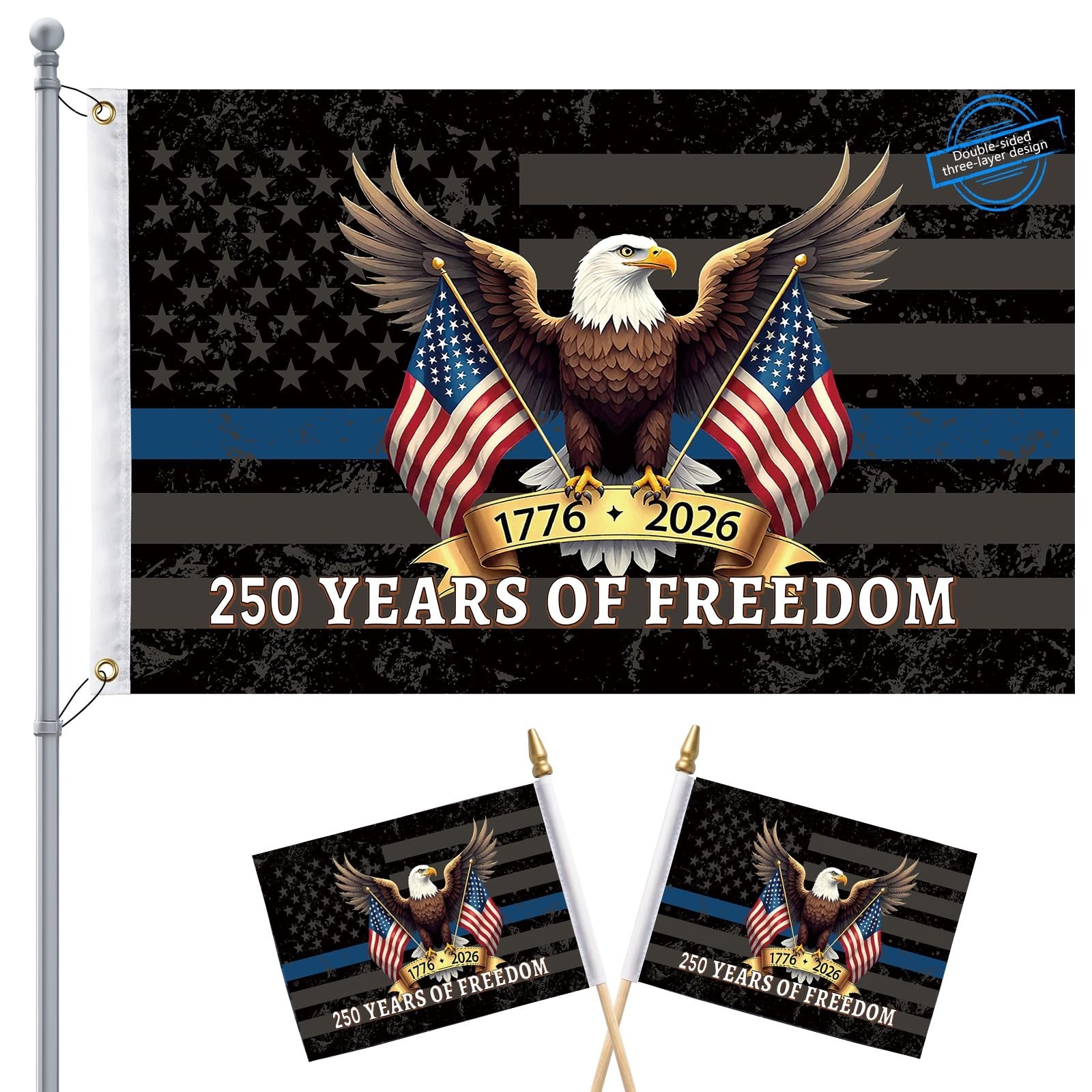 3Pcs 250th anniversary usa Flag 3×5（Includes two hand-waving flags）
