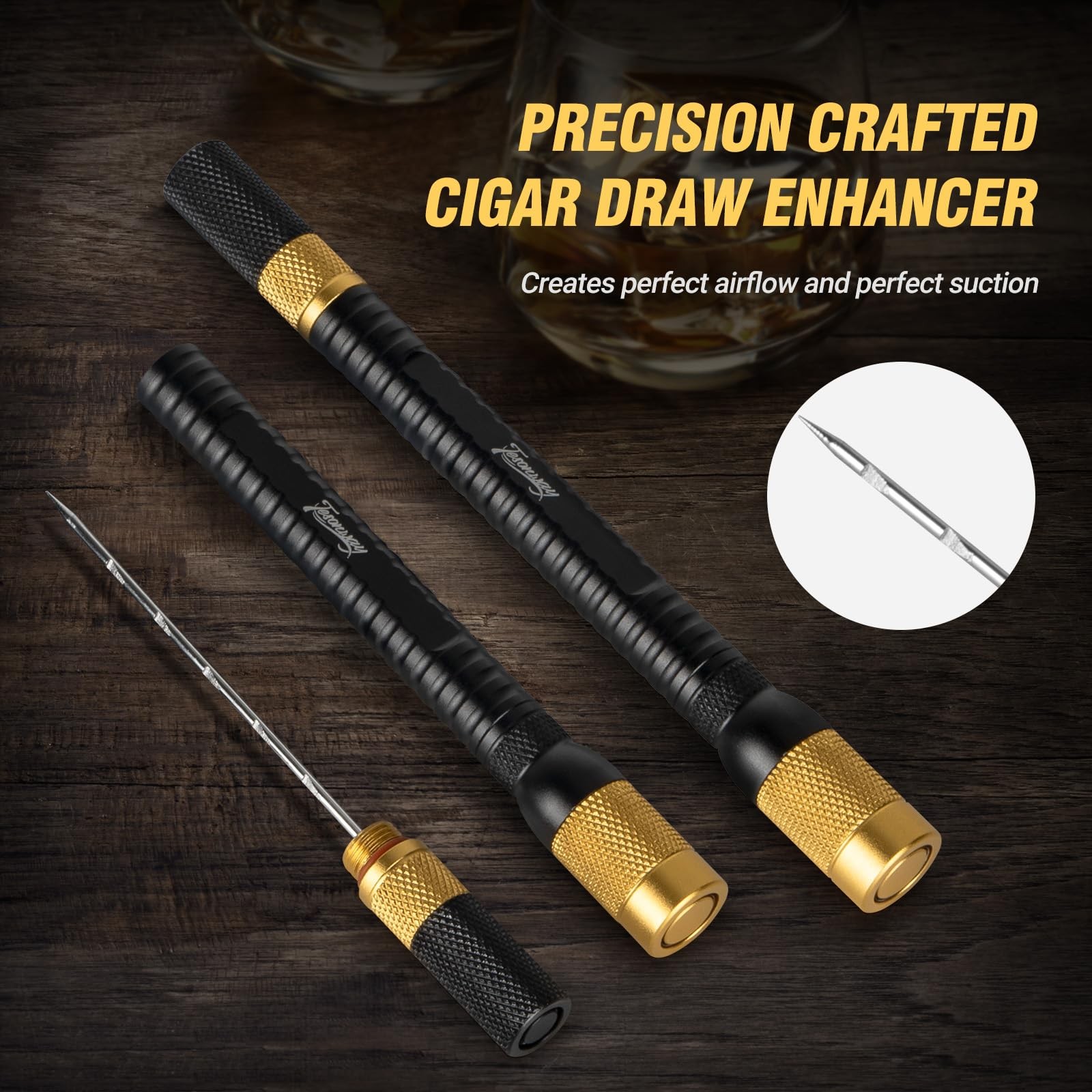Tesonway 4-in-1 Cigar Draw Enhancer Tool Kit with Cigar Punch Tool, Twin Nubber,
