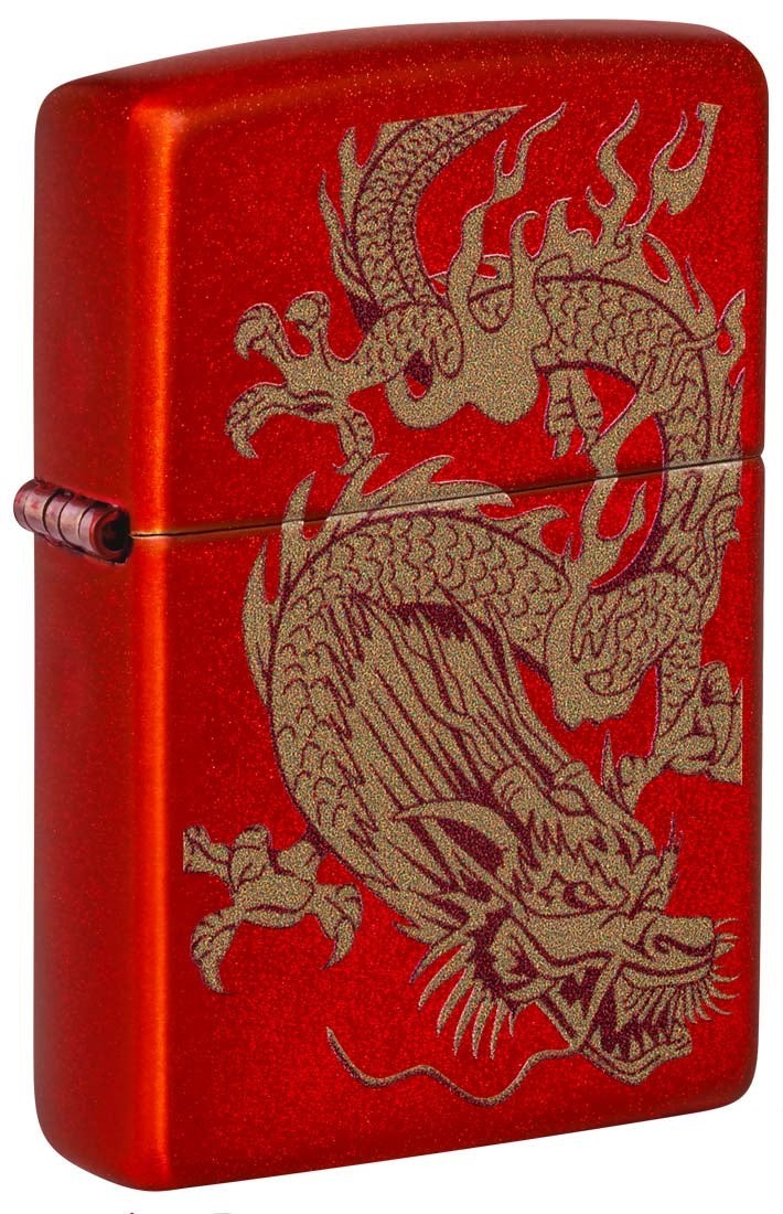 Zippo Golden Dragon Lighter, Metallic Red NEW IN BOX