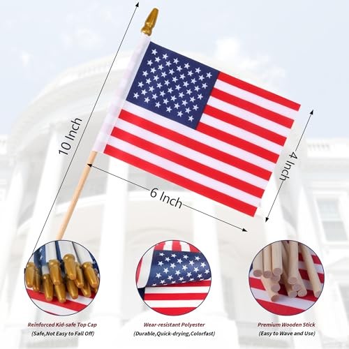 HOOSUN 12 Pcs Small American Flags On Stick,4th of July Decorations Small USA
