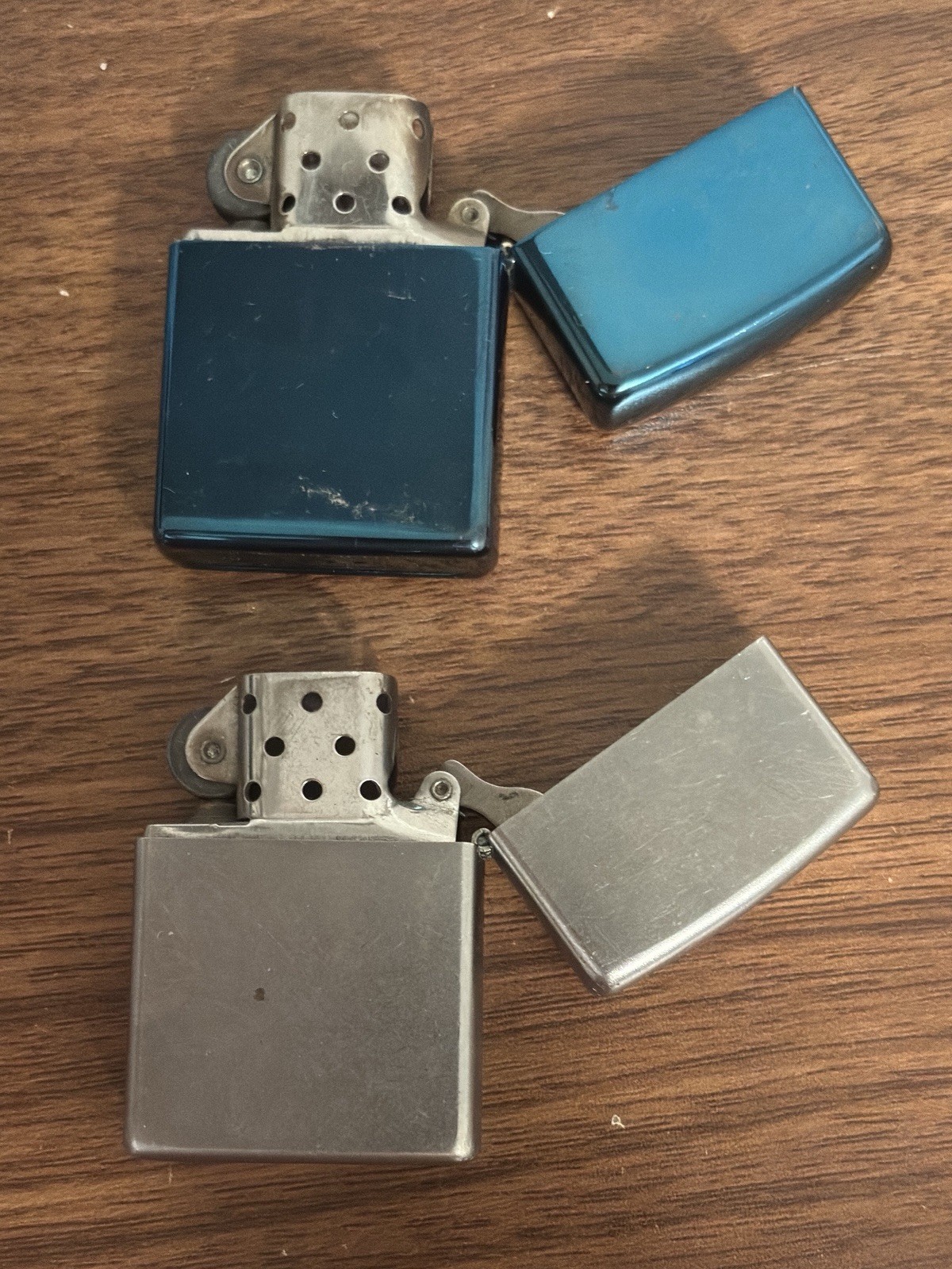 2 AUTHENTIC ZIPPO Lighters Silver L14 & Metallic Blue A07 Bradford, PA