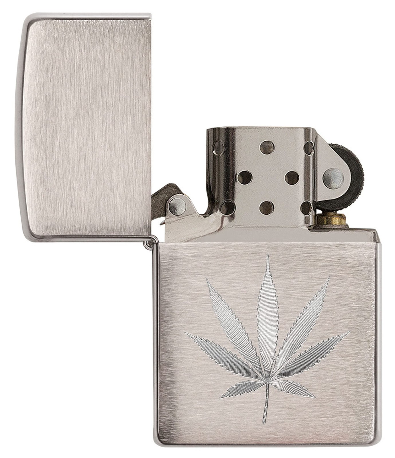 Zippo Brushed Chrome Marijuana Leaf Pocket Lighter