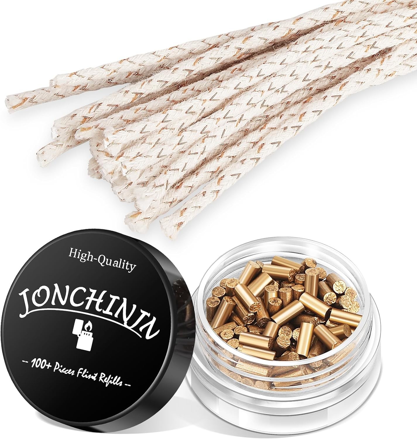 Lighter Flints 100+ Pcs and Cotton 0.9×2IN Flint 4.3IN Wicks, Gold