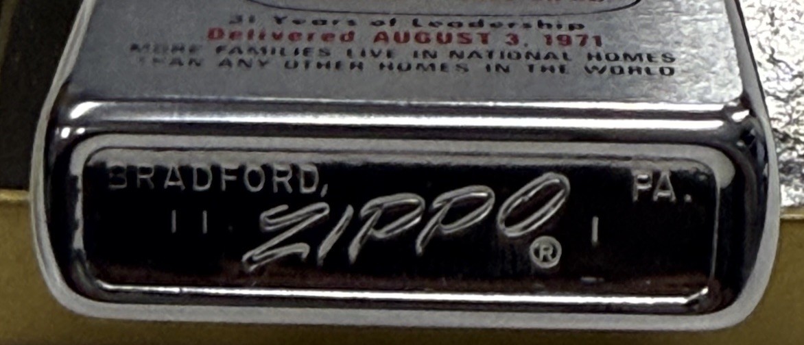 ZIPPO 1971 THE 400,000TH NATIONAL HOMES DOUBLE SIDED LIGHTER UNFIRED IN BOX B20