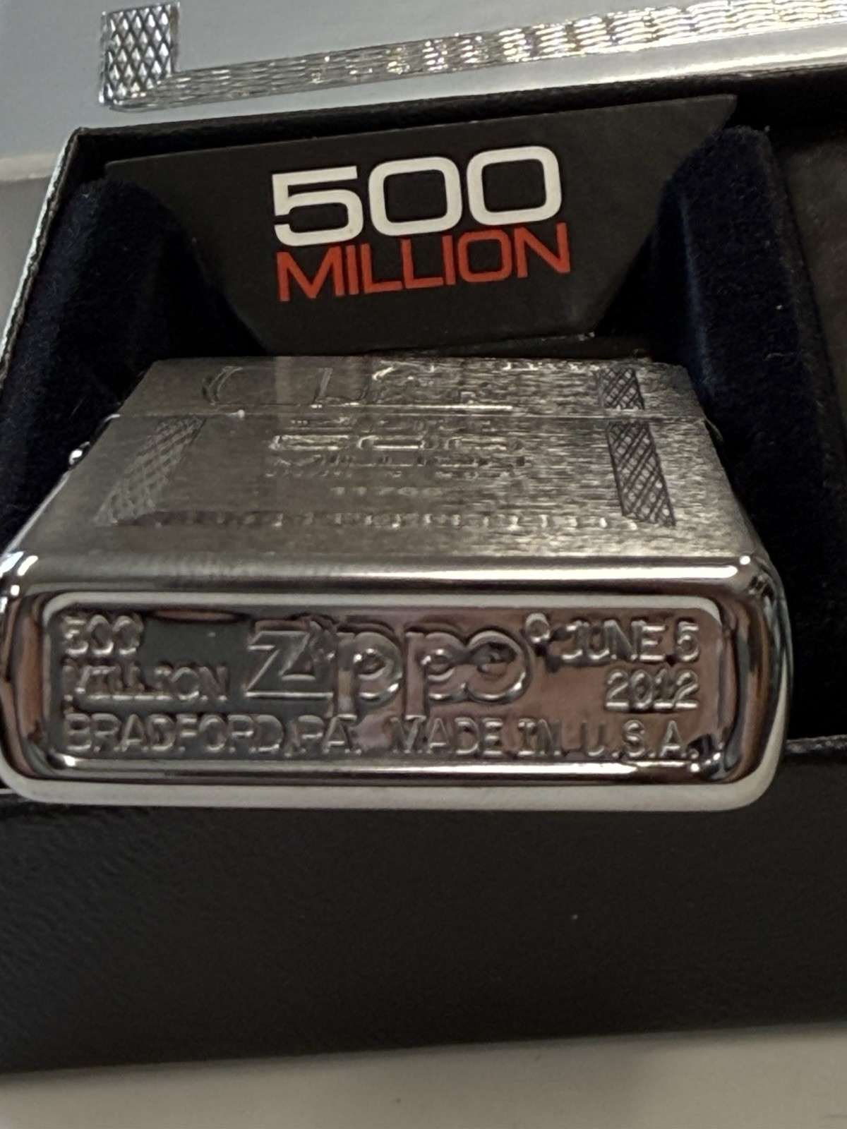 ZIPPO 2012 500 MILLION LIMITED EDITION BRUSHED CHROME LIGHTER SEALED IN BOX #648