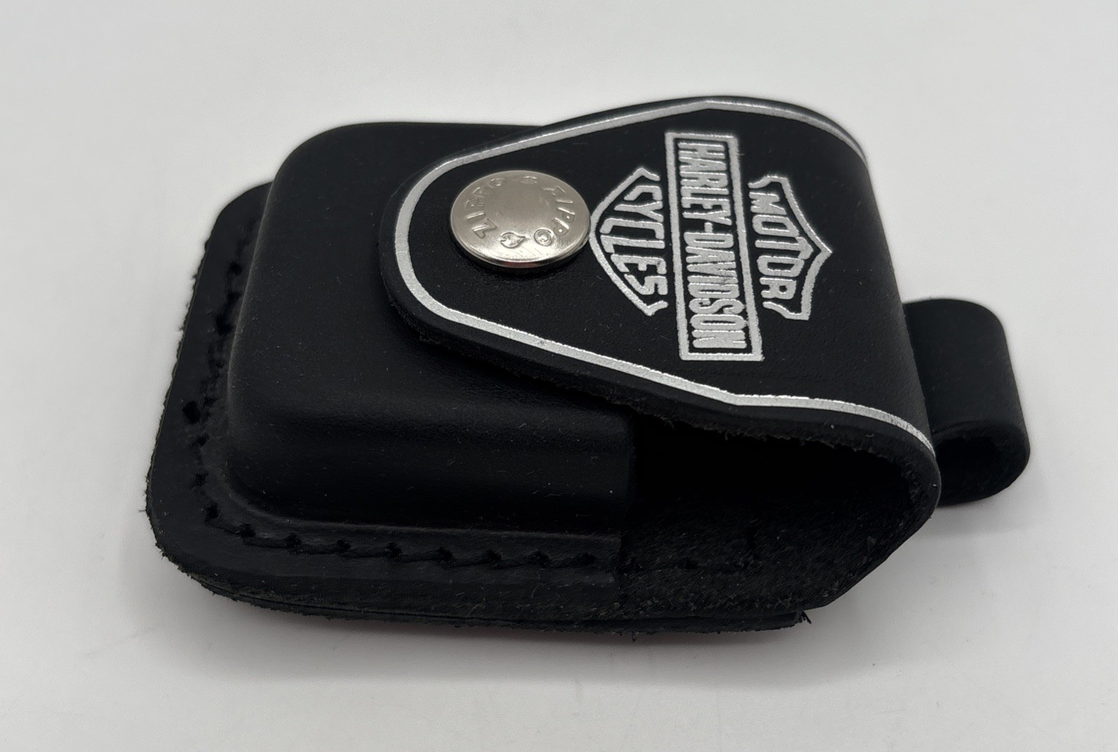 Harley Davidson Zippo Black Leather Belt Lighter Case Holster Snap Pouch OEM USA