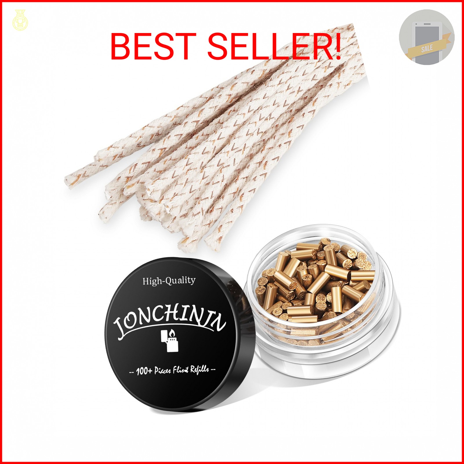 Lighter Flints 100+ Pcs and Cotton Wicks 20 Pcs, Premium Lighter Repair Kit, Com