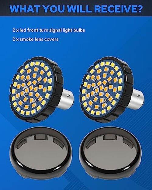 Upgrade 2″ Motorcycle Front Turn Signals with Smoked Lens Covers 1157 LED