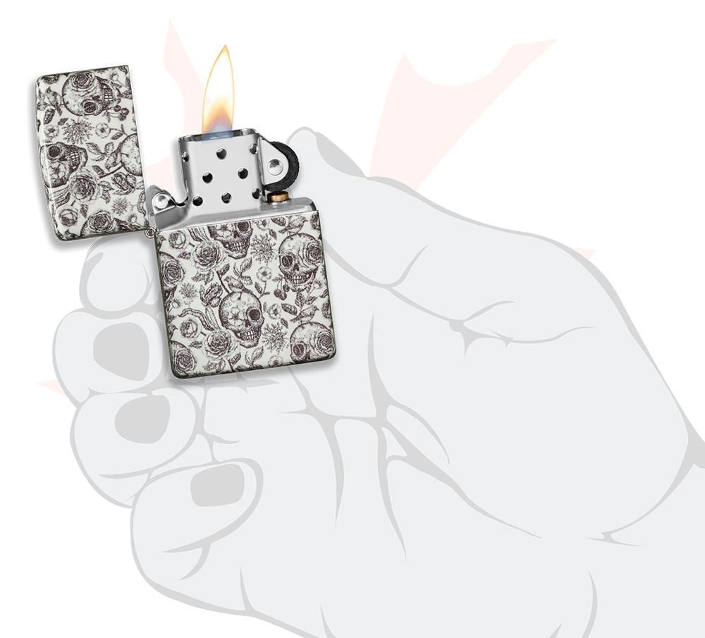Zippo Glow in the Dark Skeleton Lighter Skulls Floral Windproof Pocket Lighter