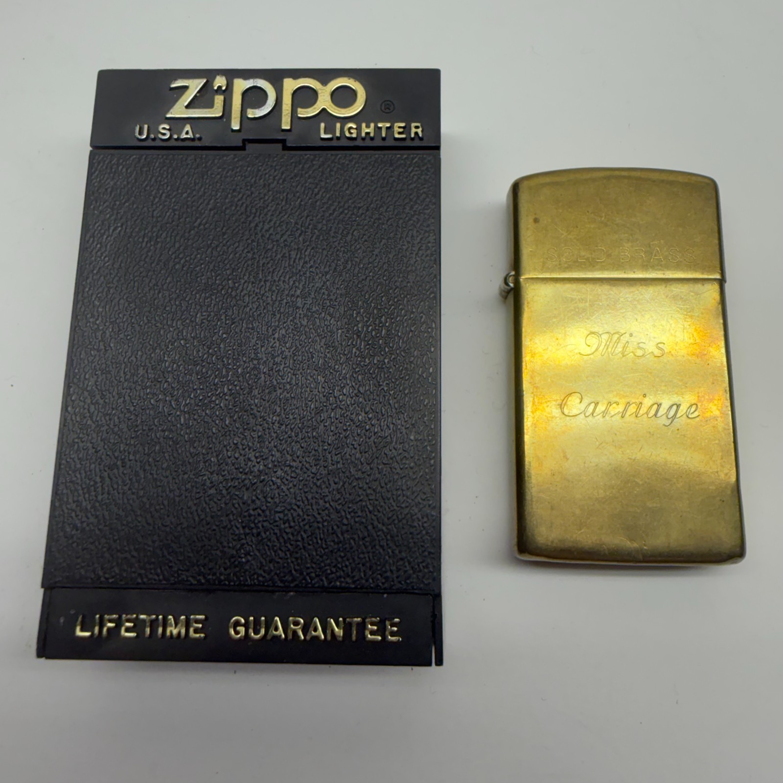 Zippo Solid Brass SLIM Lighter C XII March 1996 MARKED USA Vintage – AS IS