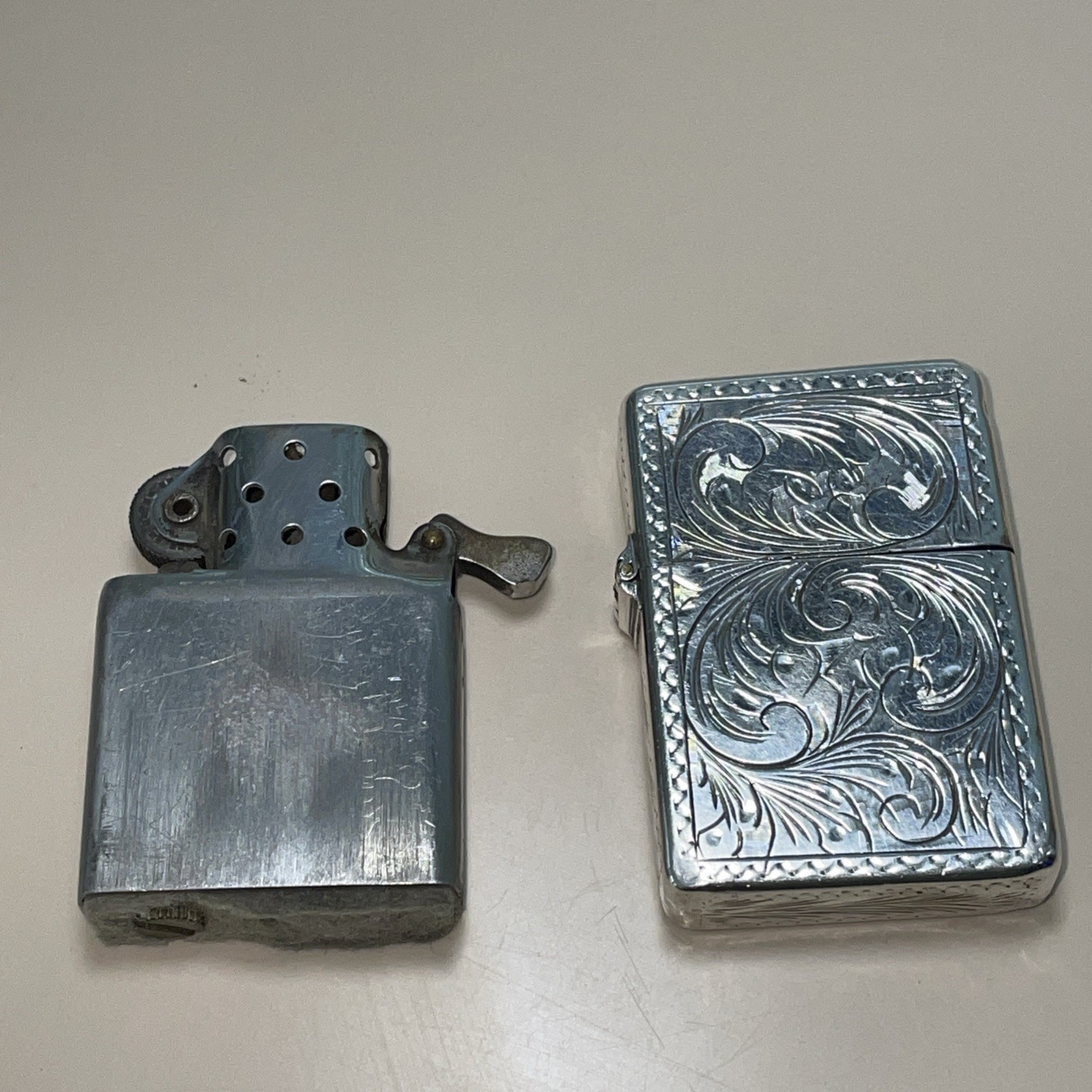 Sterling 800 Silver Edwardian Engraved Vintage Cigarette Lighter insert Zippo