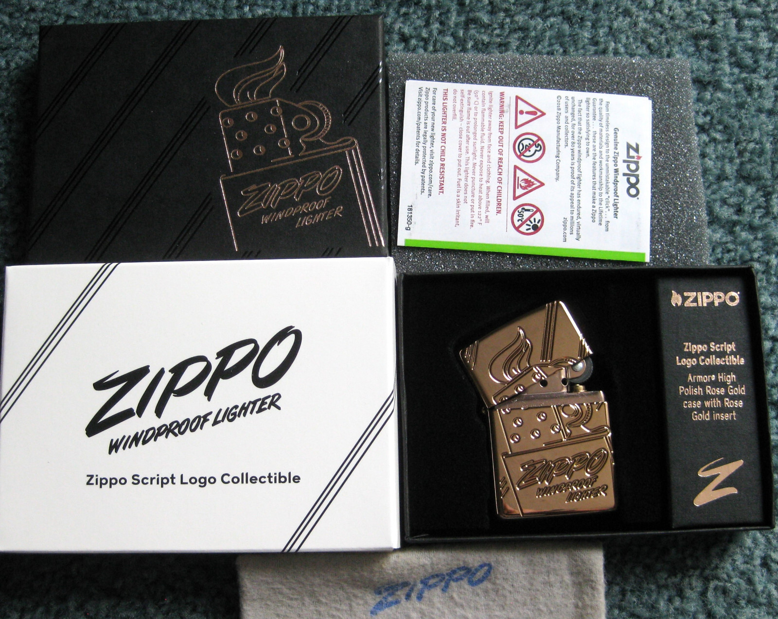 ZIPPO SCRIPT LOGO COLLECTIBLE Lighter ROSE GOLD Limited XXXX/17500 ARMOR 75 Yr