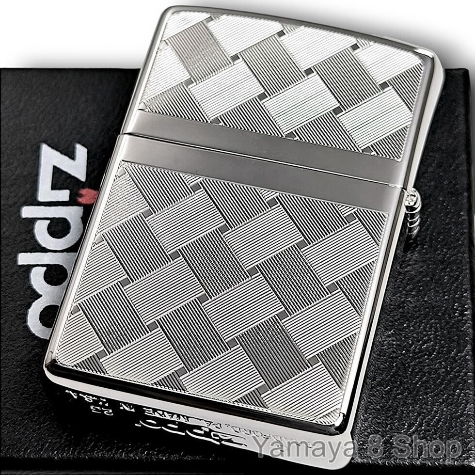Zippo Oil Lighter Argyle Mesh Silver Double Sided Regular Case Japan