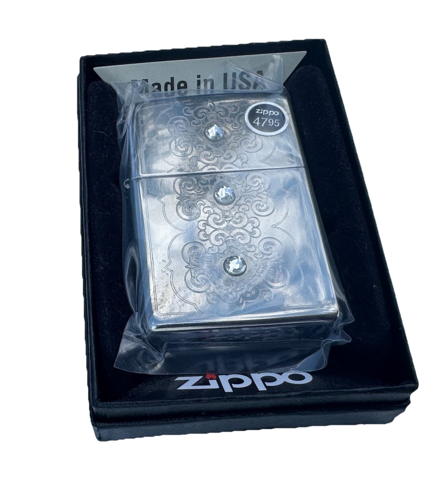 Zippo Rotary 3 Stone Swarovski Crystal Lighter 853740 Filigree New Free Ship