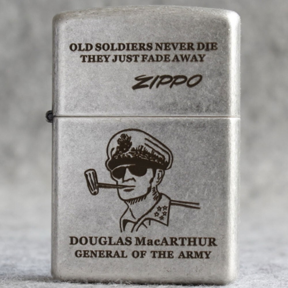 Zippo lighter 121FB Antique Silver Custom Design/ General MacArthur New in Box