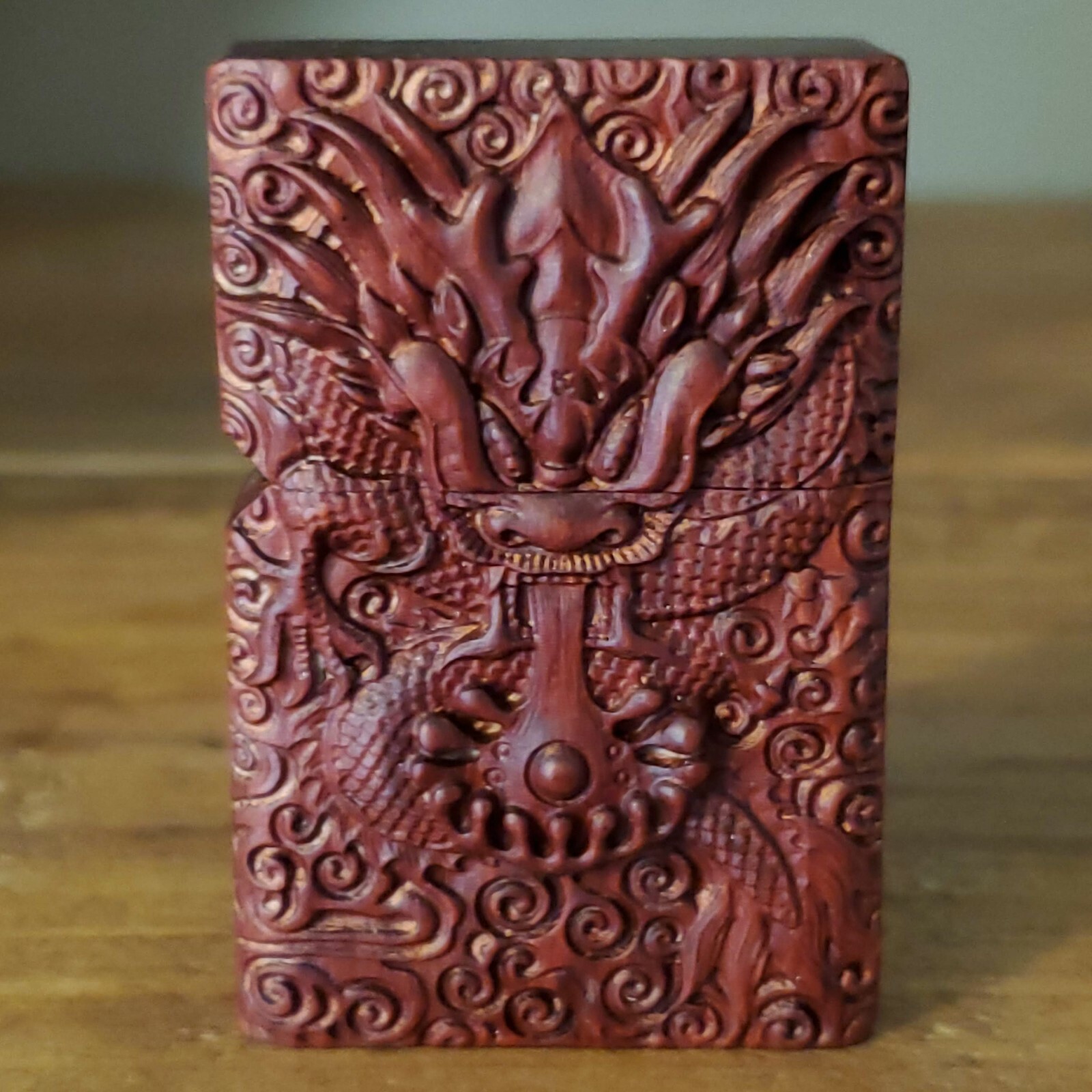 Carved Wooden Dragon Zippo Lighter Case Cover + Traditional Original Insert Rare