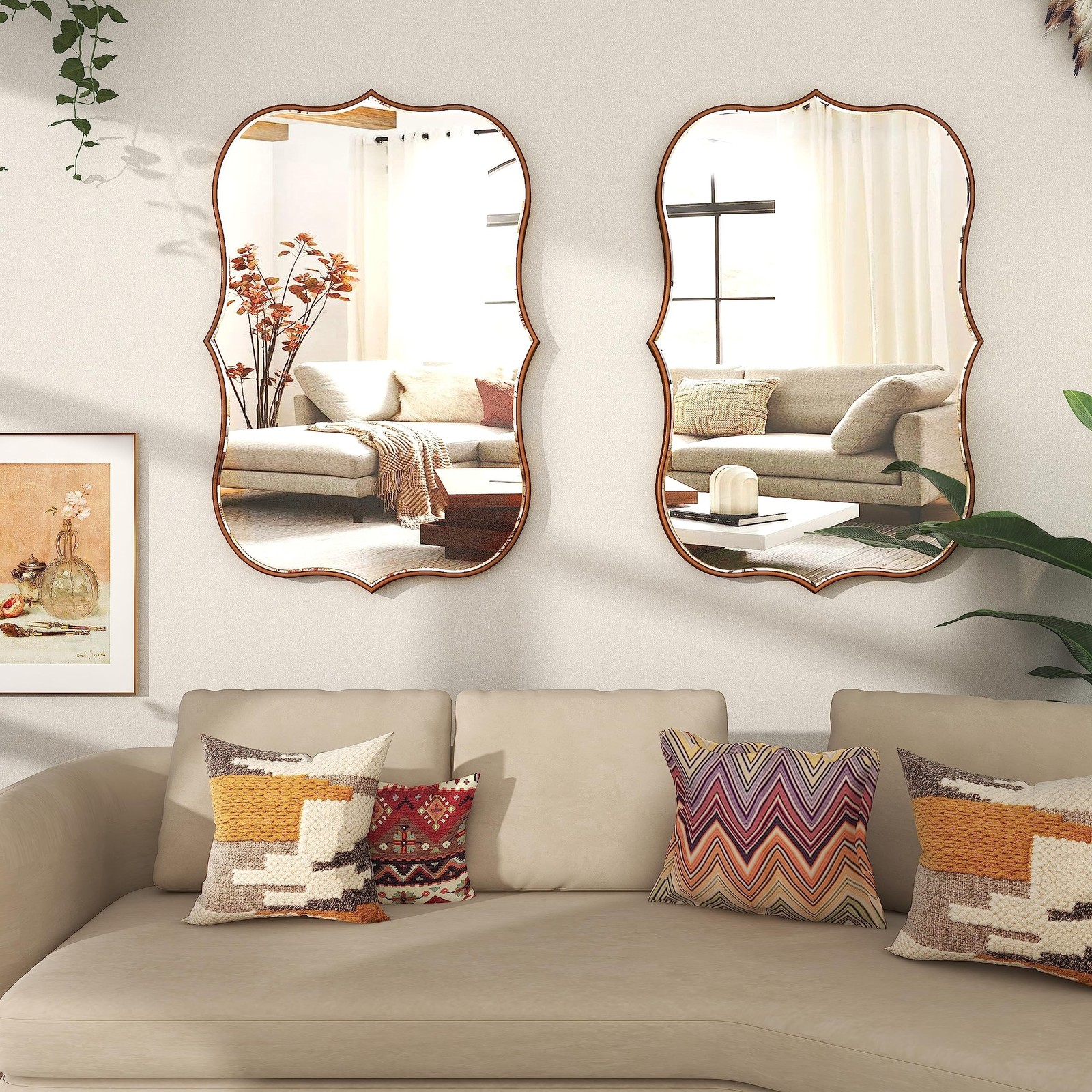 SHYFOY Antique Gold Mirrors for Wall Decor Decorative Wall Mirror Large 25″ L…