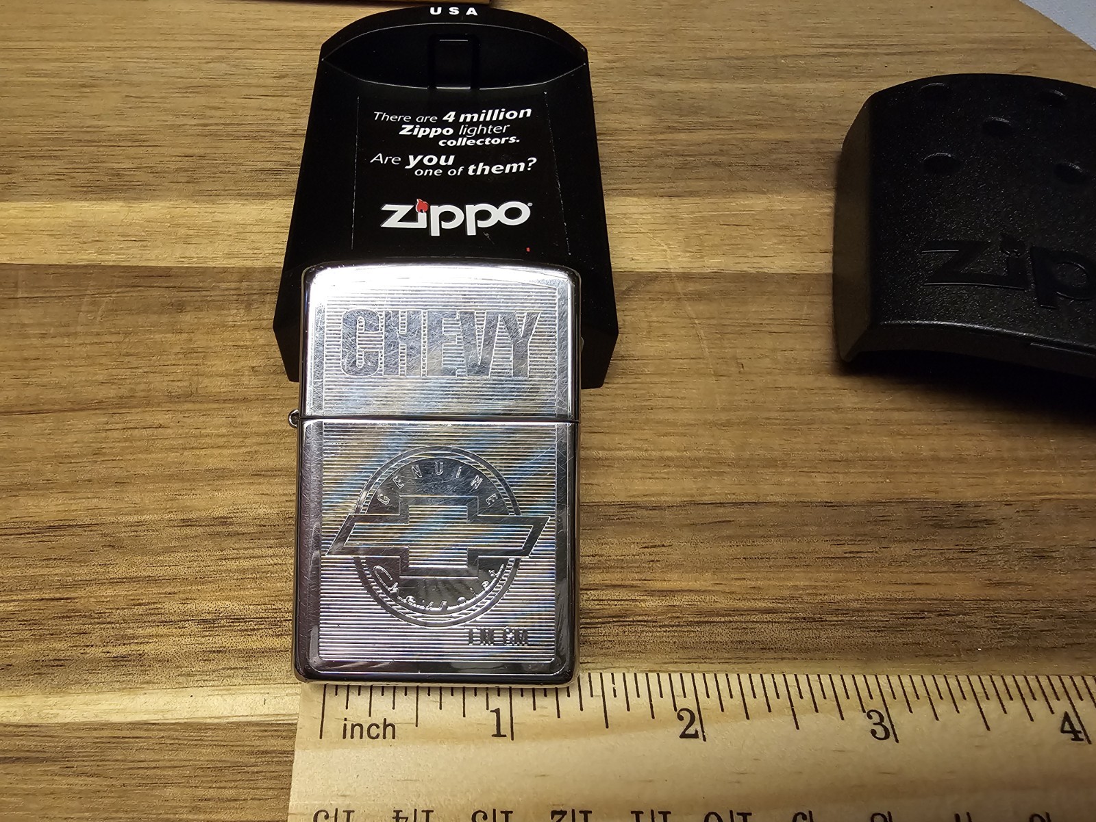 Zippo Lighter Chevy Genuine Chevrolet Chrome With Plastic Case