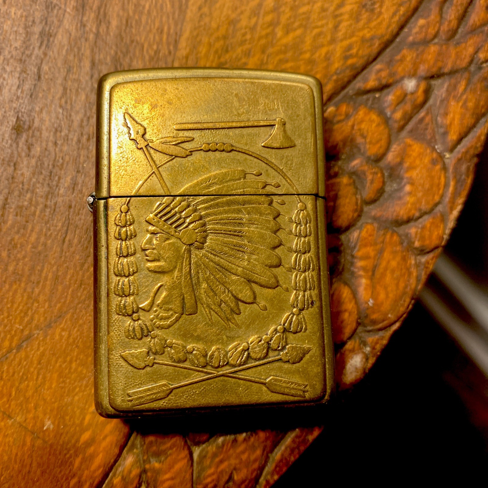 Zippo Lighter Native American Armory Emblem Gold Color Collectable Design