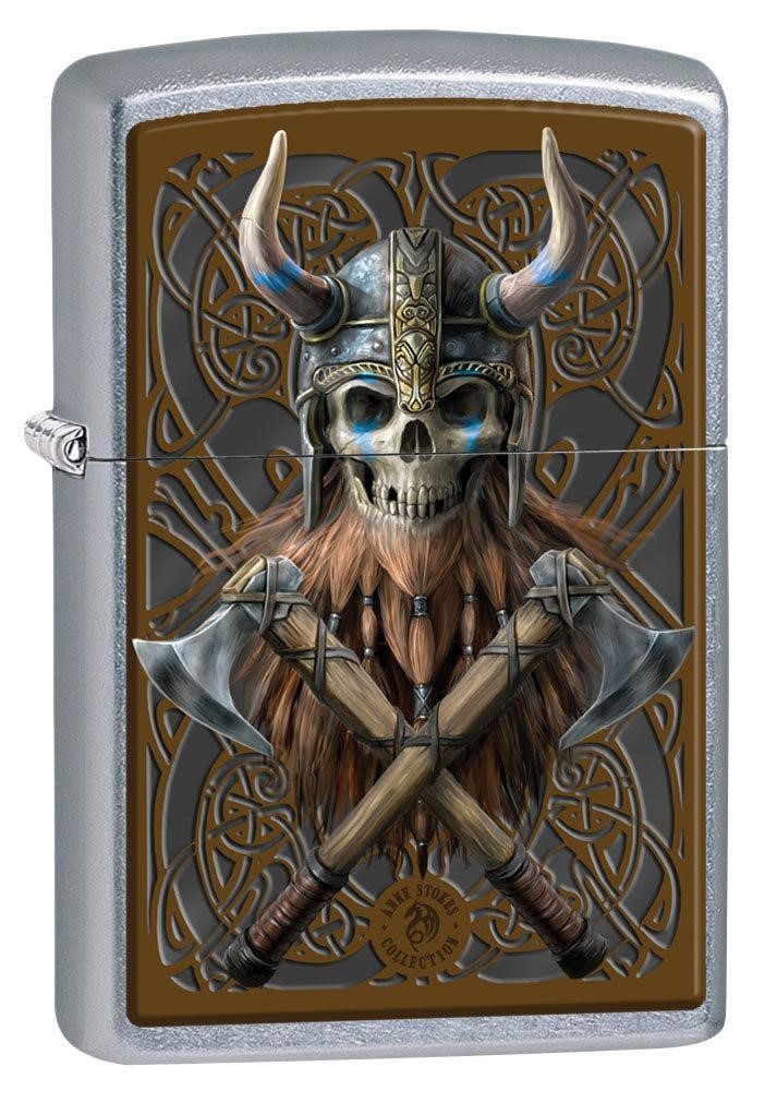 Zippo Anne Stokes Viking Warrior Skull Lighter, Street Chrome NEW IN BOX