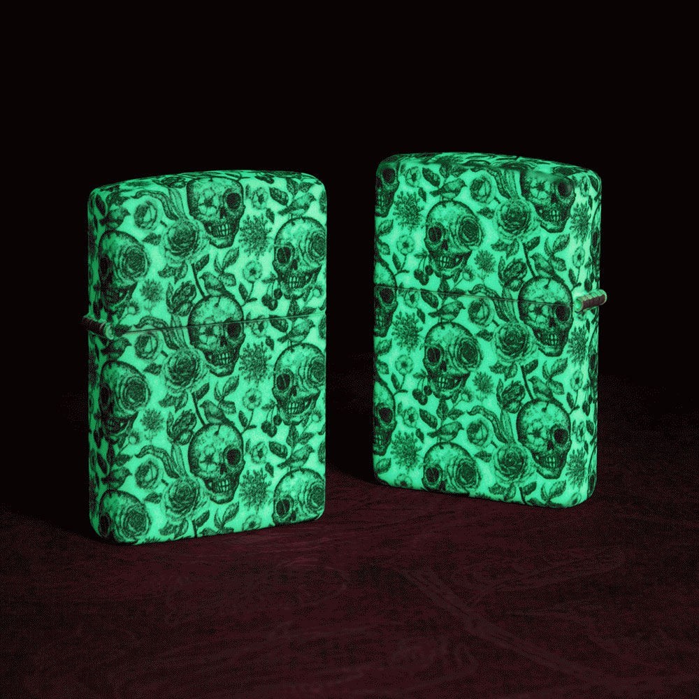 Zippo Glow in the Dark Skeleton Lighter Skulls Floral Windproof Pocket Lighter