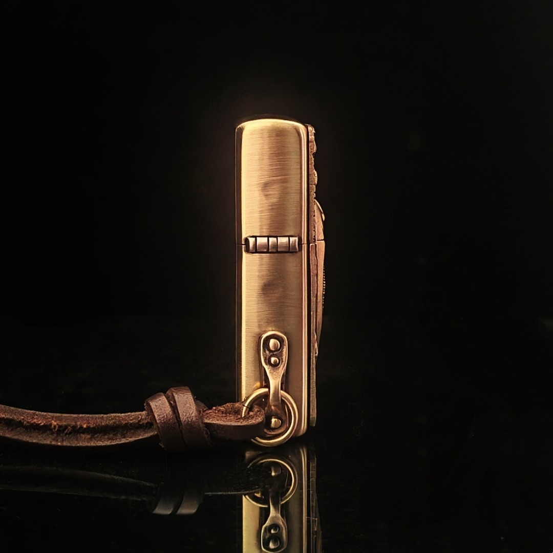 Zippo Brushed Brass Lighter with 3D Alien Biomech Welded Emblem & Keychain Loop