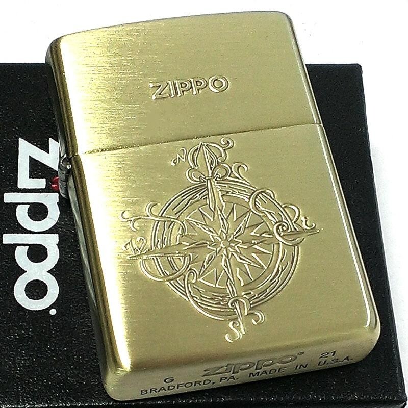 Zippo Oil Lighter Classical Compass Antique Gold Brass Regular Case Japan